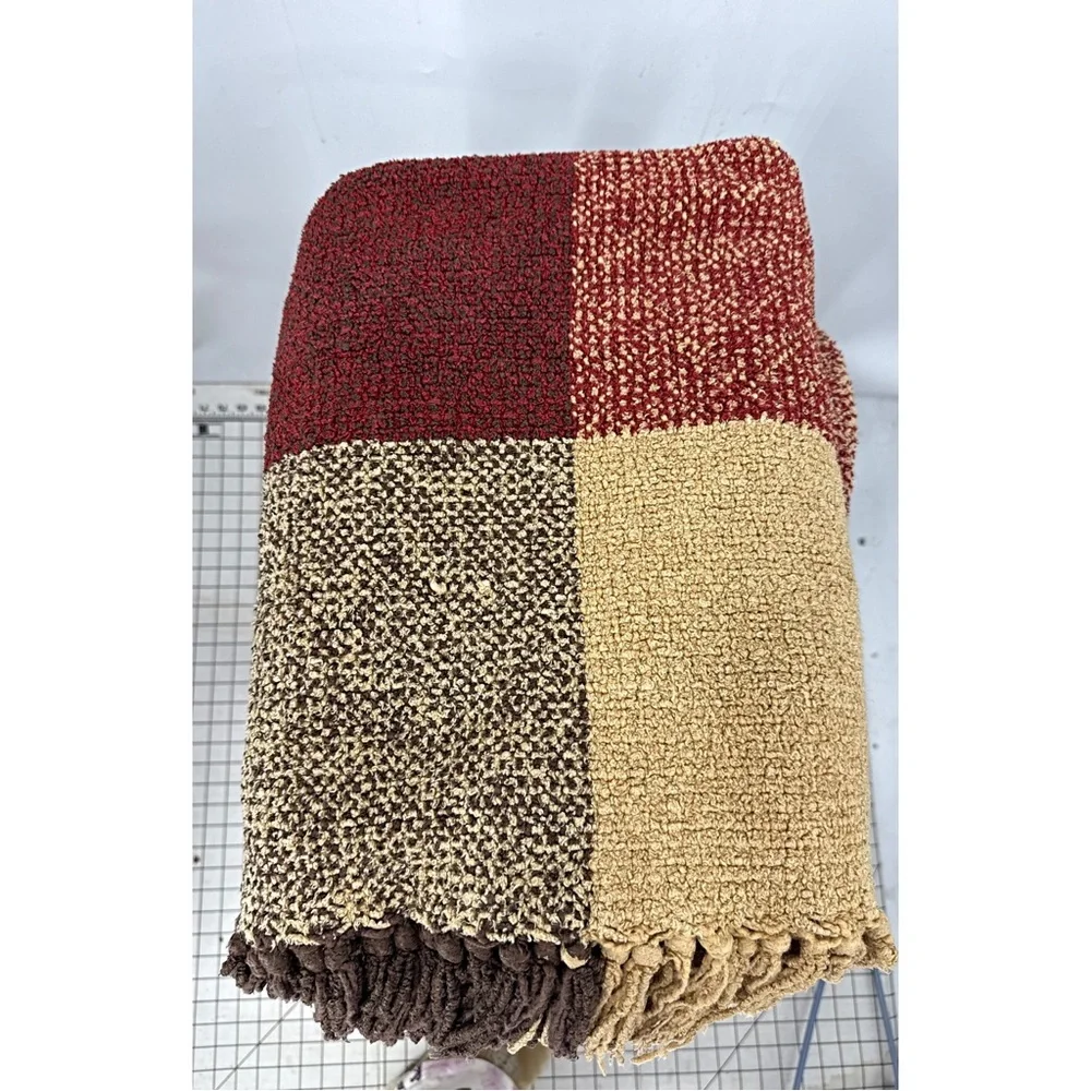 Restoration Hardware Large Chenille Fringed Plaid Throw/blanket 77 x 50”